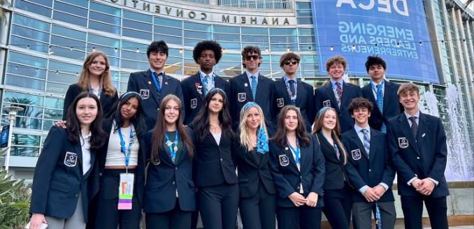 Students standing in front of Anaheim Convention Center